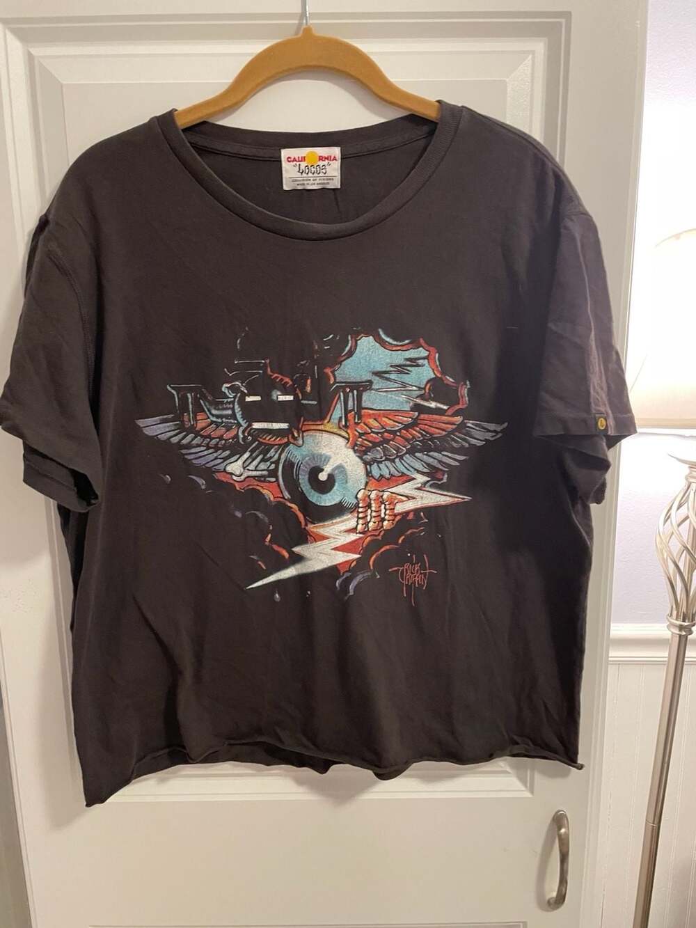 California Locos x Rick Griffin Flying Eyeball T-Shirt Vintage Black Size Large